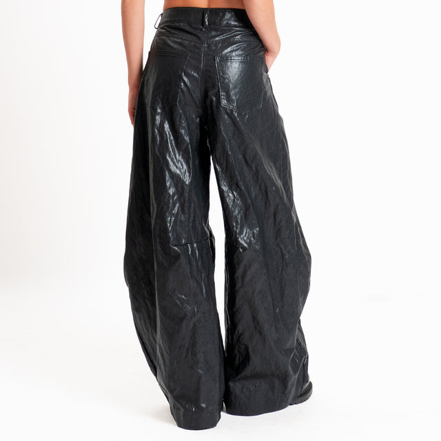 Motel-Pantalone similpelle barrel wide leg - nero