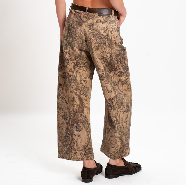 Motel-Patterned trousers with belt - beige/dark brown