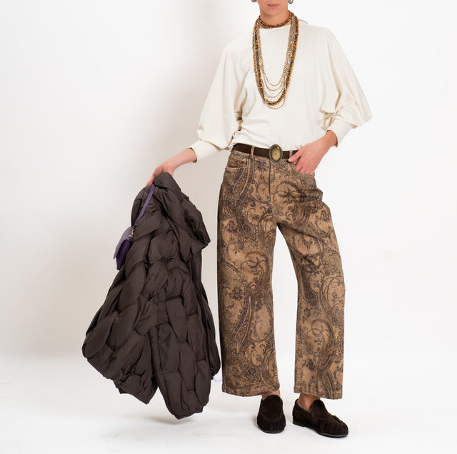 Motel-Patterned trousers with belt - beige/dark brown