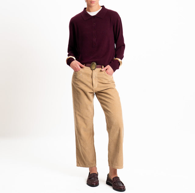 Motel-Pantalone velluto 500 righe con cintura - cammello