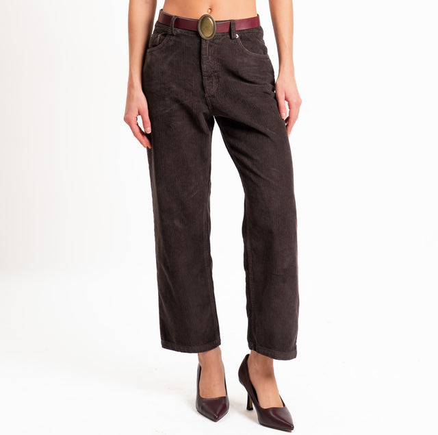Motel-Pantalone velluto 500 righe con cintura - moro