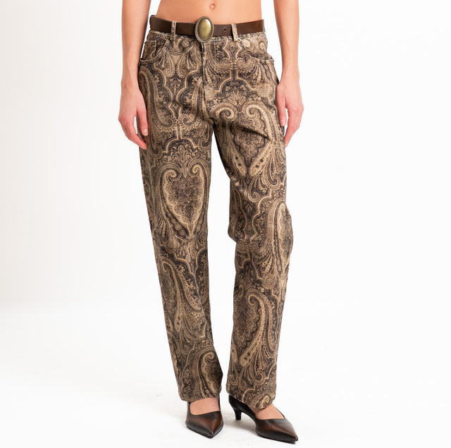 Motel-Pantalone fantasia cashmere con cintura - sand/nero