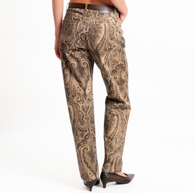 Motel-Pantalone fantasia cashmere con cintura - sand/nero