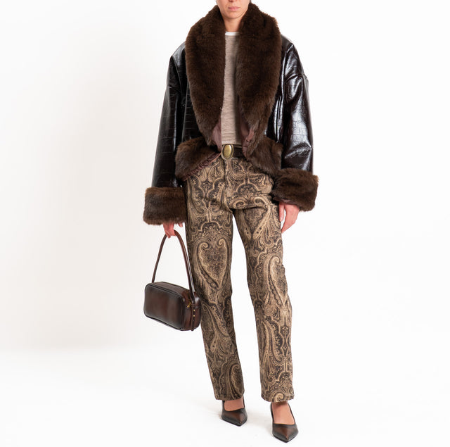 Motel-Pantalone fantasia cashmere con cintura - sand/nero
