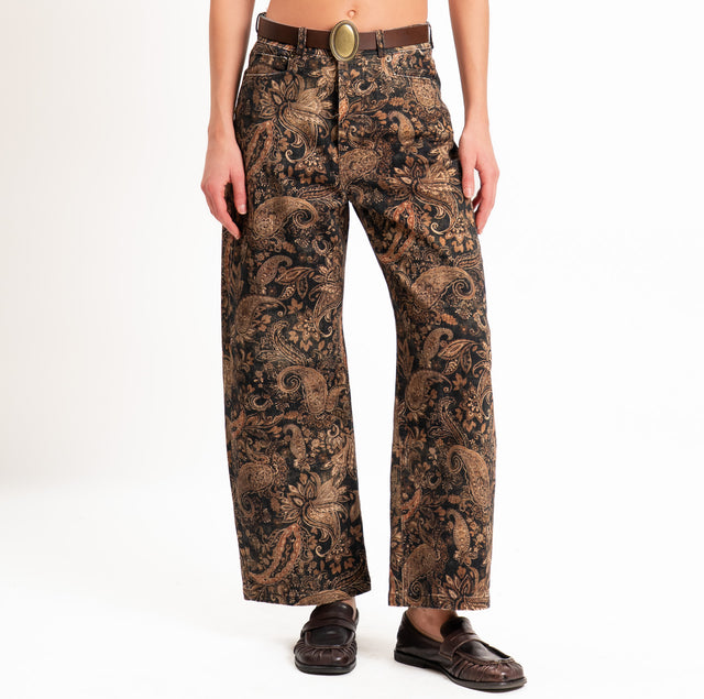 Motel-Pantalone fantasia cashmere con cintura - nero/moro