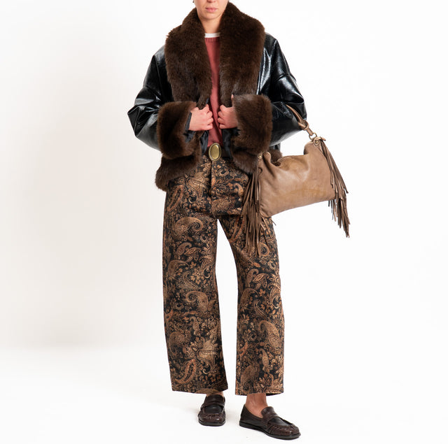 Motel-Pantalone fantasia cashmere con cintura - nero/moro