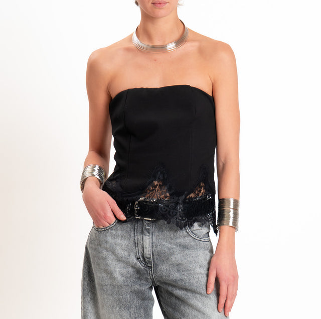 Motel-Top elastico dietro con pizzo - nero
