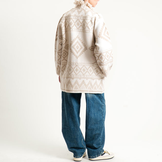 Motel- Cardigan jacquard con frange - off white/sand