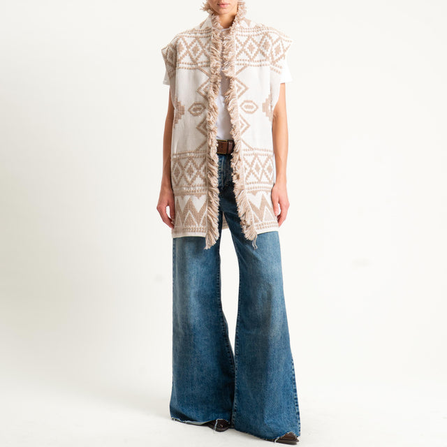 Motel- Gilet jacquard con frange - off white/sand