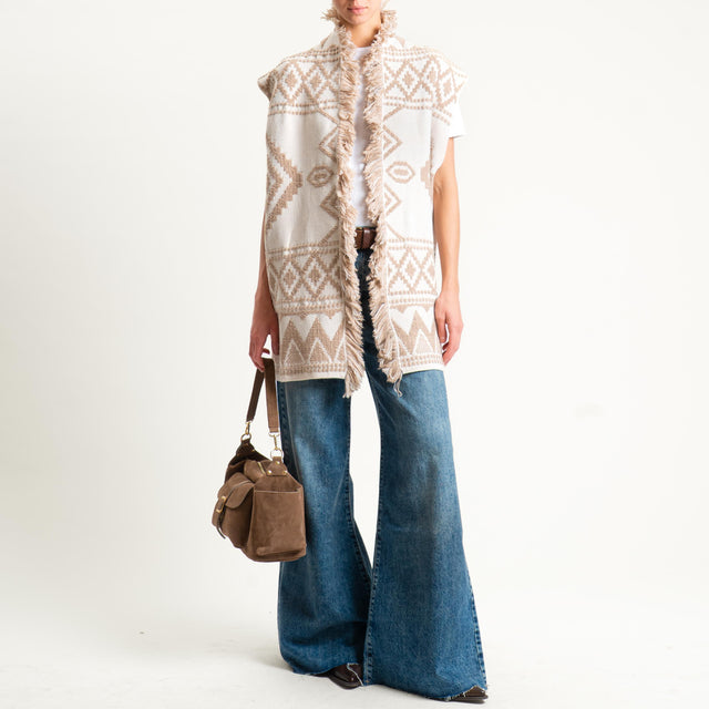 Motel- Gilet jacquard con frange - off white/sand