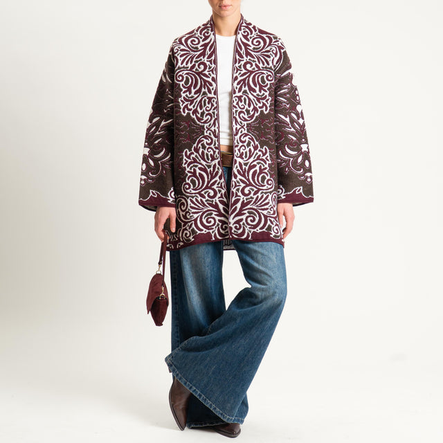 Motel- Cardigan jacquard - brown/off white/vino