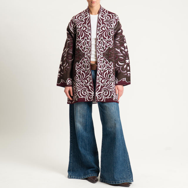 Motel- Cardigan jacquard - brown/off white/vino