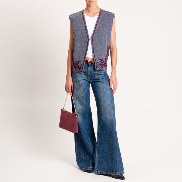 Motel-GIlet misto alpaca ricamato - antracite/vino