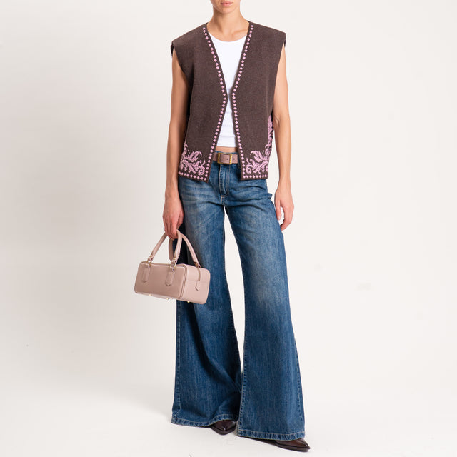 Motel-GIlet misto alpaca ricamato - moro/rosa