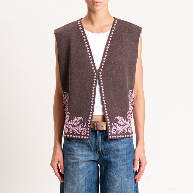 Motel-GIlet misto alpaca ricamato - moro/rosa