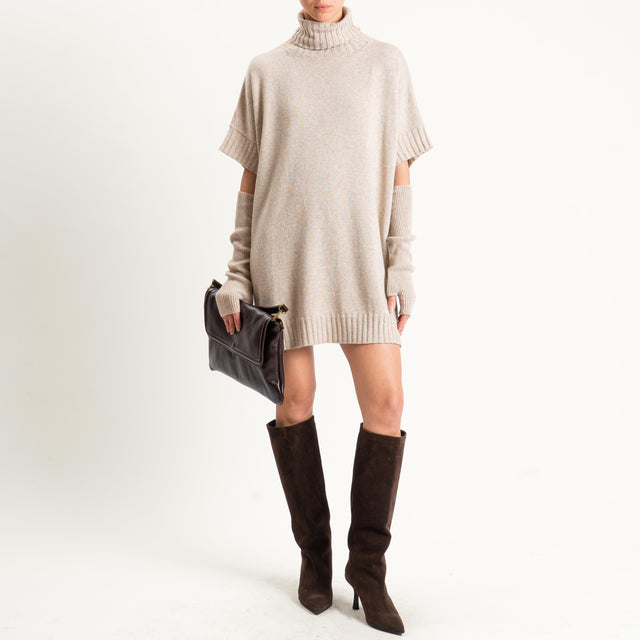 Motel-Abito collo alto misto alpaca con manicotti - beige