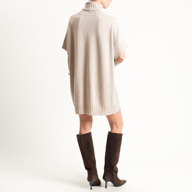 Motel-Abito collo alto misto alpaca con manicotti - beige
