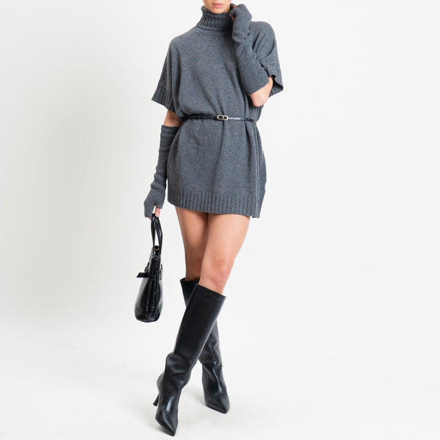 Motel-Abito collo alto misto alpaca con manicotti - charcoal
