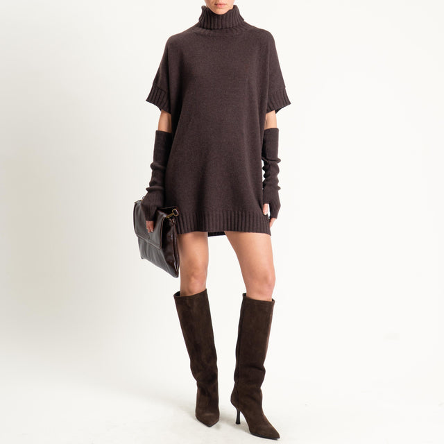 Motel-Abito collo alto misto alpaca con manicotti - brown