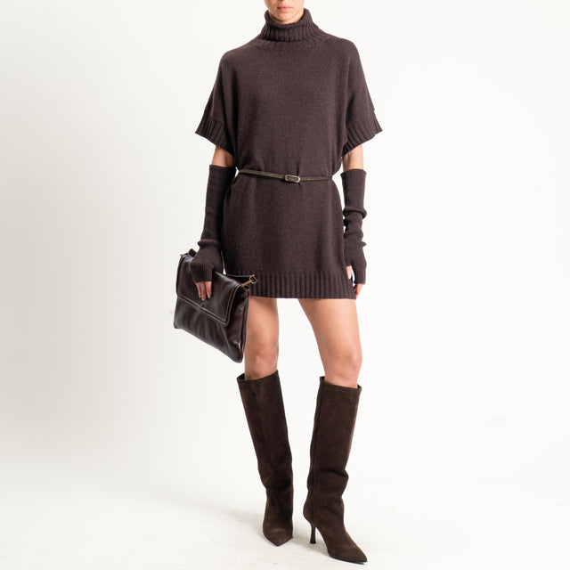 Motel-Abito collo alto misto alpaca con manicotti - brown