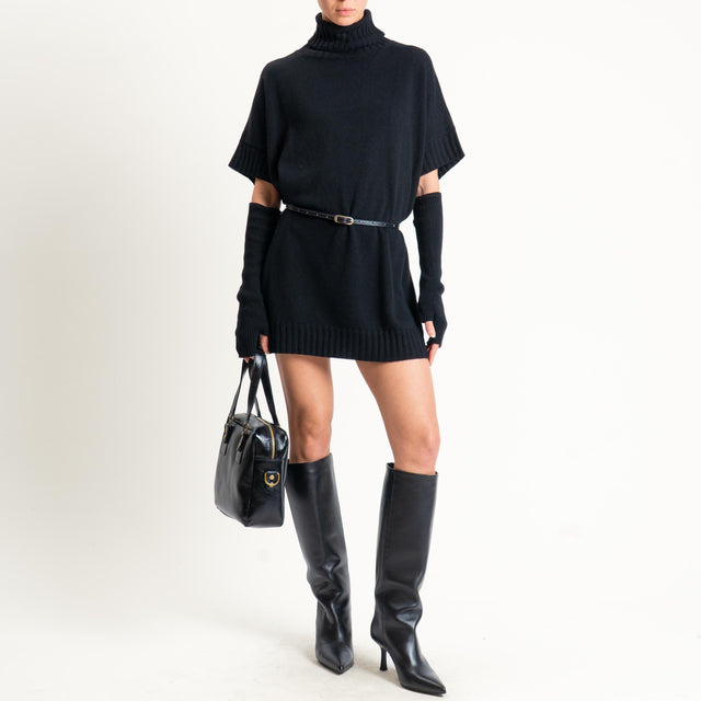 Motel-Abito collo alto misto alpaca con manicotti - nero