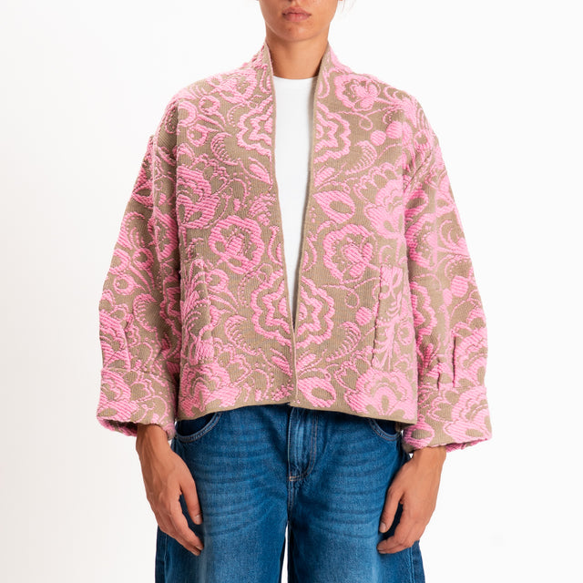 Motel-Cardigan misto alpaca fantasia floreale - mastice/bubble