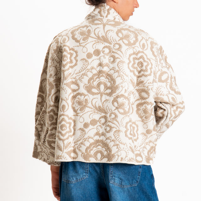 Motel-Cardigan misto alpaca fantasia floreale - panna/beige