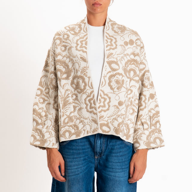 Motel-Cardigan misto alpaca fantasia floreale - panna/beige