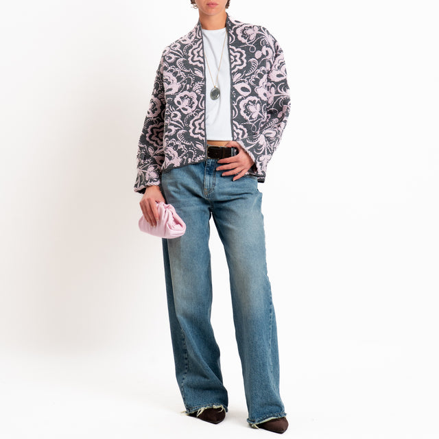 Motel-Cardigan misto alpaca fantasia floreale - antracite/rosa