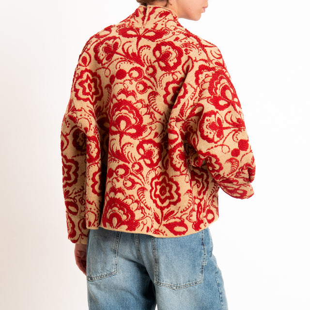 Motel-Cardigan misto alpaca fantasia floreale - cammello/rosso