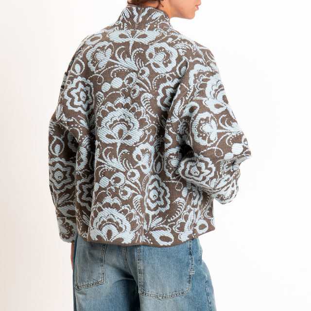 Motel-Cardigan misto alpaca fantasia floreale - fango/celeste