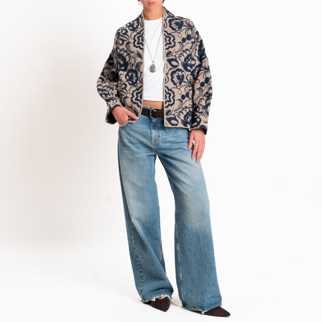 Motel-Cardigan misto alpaca fantasia floreale - mastice/blu