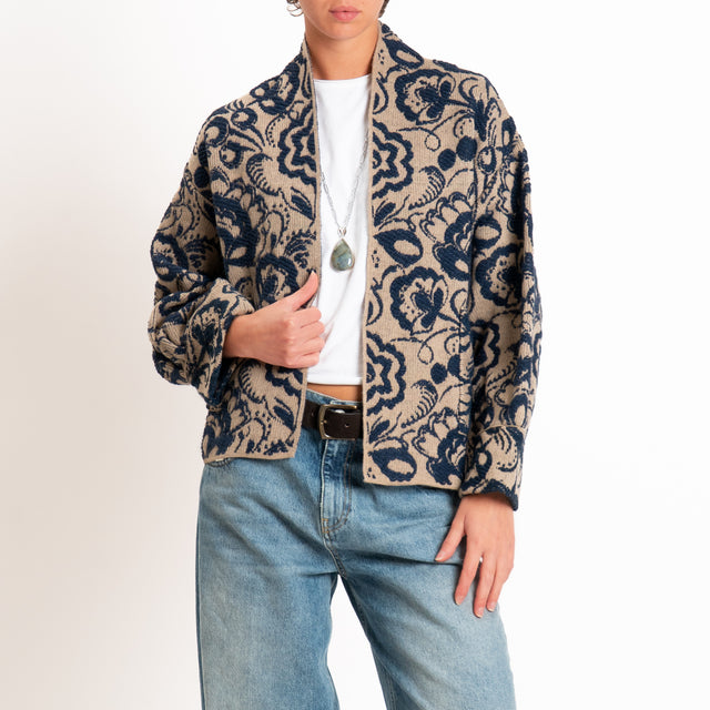 Motel-Cardigan misto alpaca fantasia floreale - mastice/blu