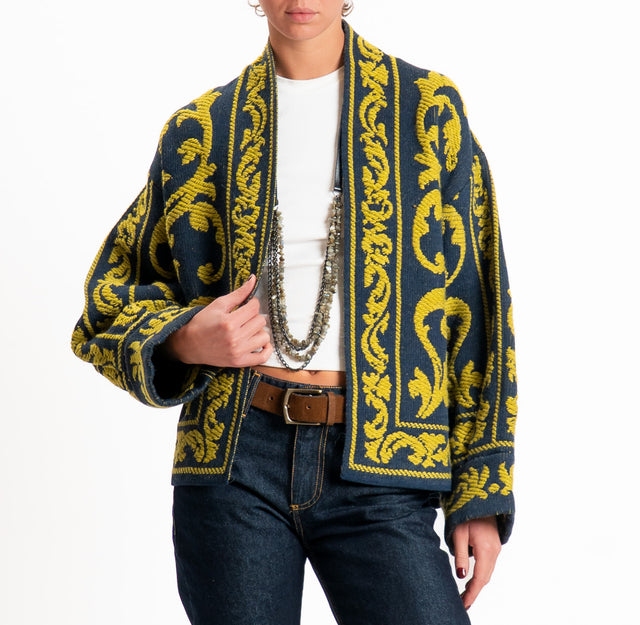 Motel-Cardigan jacquard misto alpaca - blu/olio