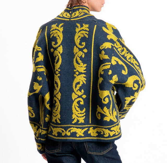 Motel-Cardigan jacquard misto alpaca - blu/olio