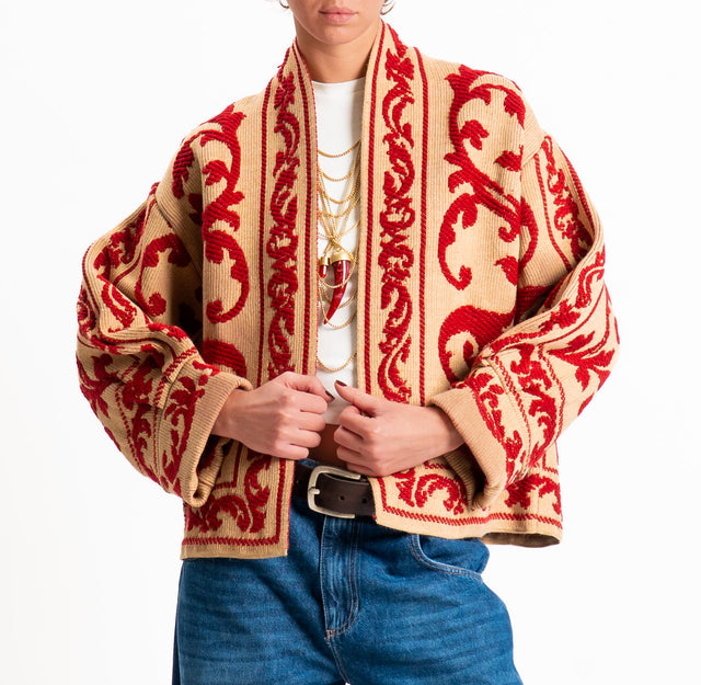 Motel-Cardigan jacquard misto alpaca - cammello/rosso