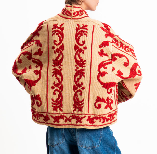Motel-Cardigan jacquard misto alpaca - cammello/rosso