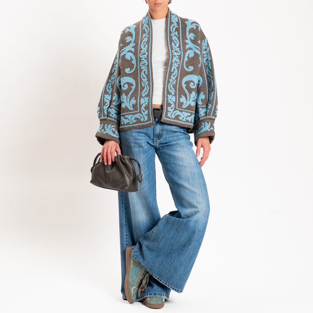 Motel-Cardigan jacquard misto alpaca - fango/sky