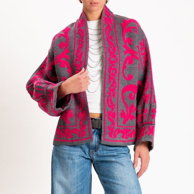 Motel-Cardigan jacquard misto alpaca - grigio/fucsia
