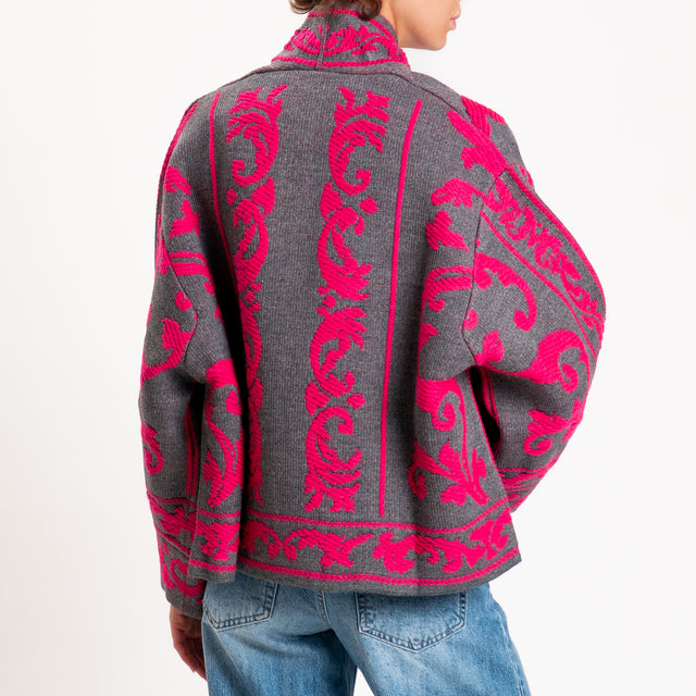 Motel-Cardigan jacquard misto alpaca - grigio/fucsia