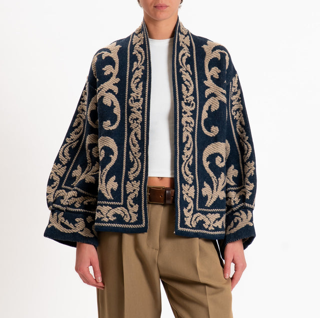 Motel-Alpaca blend jacquard cardigan - blue/putty