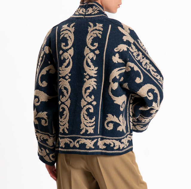 Motel-Alpaca blend jacquard cardigan - blue/putty