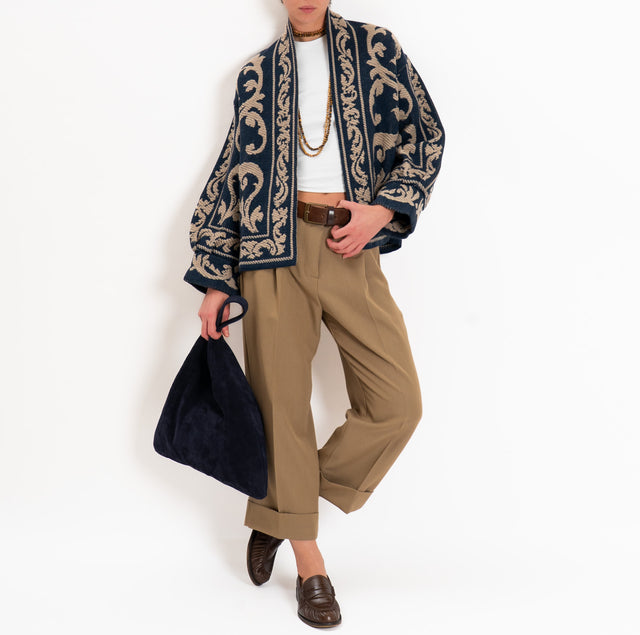 Motel-Alpaca blend jacquard cardigan - blue/putty