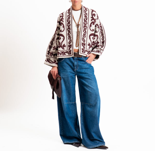 Motel-Cardigan jacquard misto alpaca - mastice/bordeaux