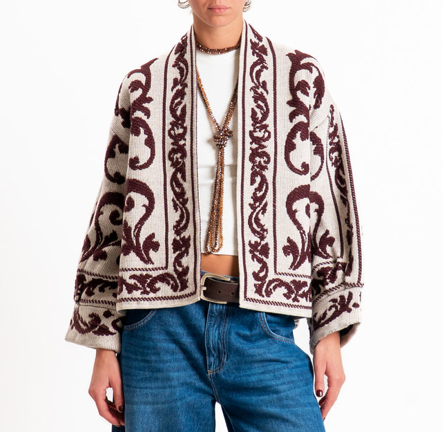 Motel-Cardigan jacquard misto alpaca - mastice/bordeaux