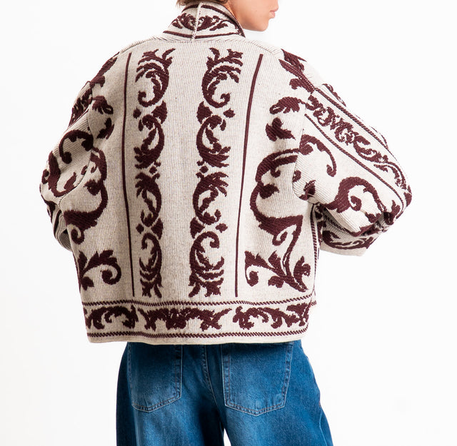 Motel-Cardigan jacquard misto alpaca - mastice/bordeaux