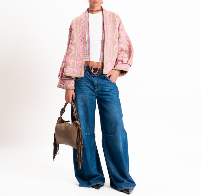 Motel-Cardigan jacquard misto alpaca - mastice/rosa