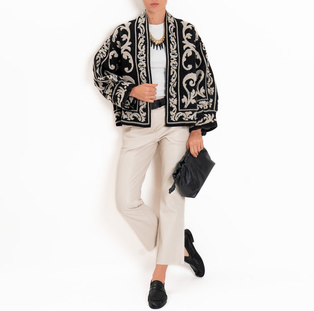 Motel-Cardigan jacquard misto alpaca - nero/mastice
