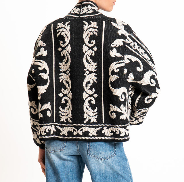 Motel-Cardigan jacquard misto alpaca - nero/mastice