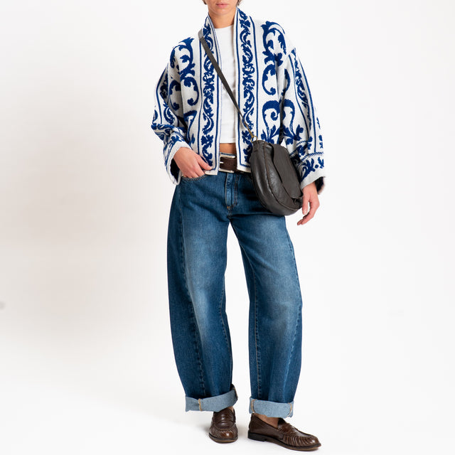 Motel-Cardigan jacquard misto alpaca - panna/blu